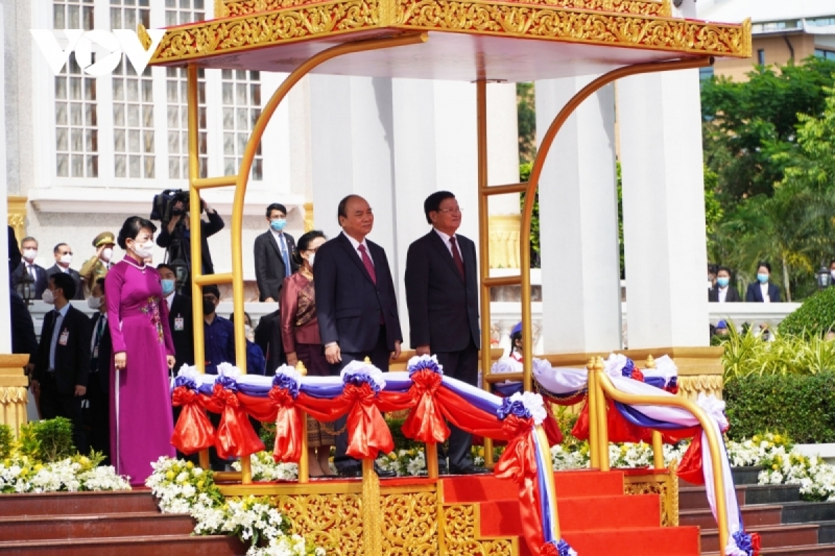 Lễ đón Chủ tịch nước Nguyễn Xuân Phúc và Phu nhân trong chuyến thăm hữu nghị chính thức Lào vào tháng 8/2021.