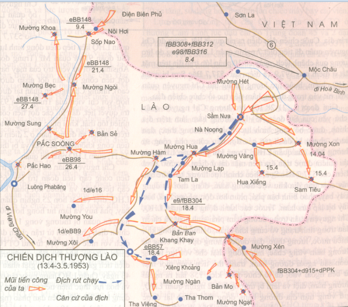Sơ đồ Chiến dịch Thượng Lào năm 1953. (Ảnh do Viện Lịch sử Quân sự, Bộ Tổng Tham mưu Quân đội nhân dân Việt Nam cung cấp) 