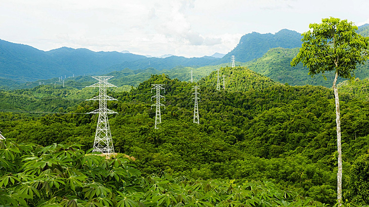 Nhiều dự án điện gió muốn bán điện cho Việt Nam nhưng chưa có đường dây truyền tải đồng bộ. Trong ảnh: đường dây Nậm Mô - Tương Dương (Nghệ An) phục vụ nhập khẩu điện từ Lào - Ảnh: X.TIẾN